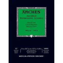 Arches akvarellblock GF, CP, A4 – 210×297 mm, 12 ark, 300 g/m²