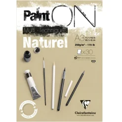Clairefontaine Paint ON Multi Techniques block A3 (297×420 mm), 30 naturfärgade ark, 250 g/m²