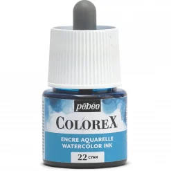 Colorex Watercolor Ink 45 ml Cyan – burk med akvarellbläck och pipett