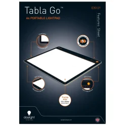 Daylight Tabla Go Lightpad E35121, sladdlöst & lätt ljusbord A4, 34×27,5×0,8 cm, CRI 80+
