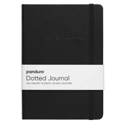 Dotted Journal 140×200 mm, svart omslag av fuskläder, 96 prickiga ark, 80 g/m²
