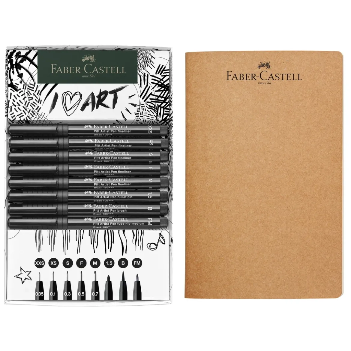 Faber-Castell Pitt Artist Pen Sketch Set, 8 tuschpennor & 1 skissblock