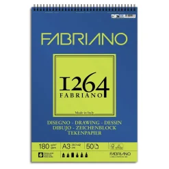 Fabriano ritblock, spiralbundet, F-1264 A3 (297×420 mm), 50 ark, 180 g/m²