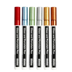 Glas & porslinspennor 6-pack i metallicfärger, 2 mm spets