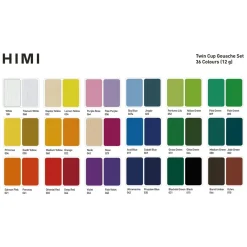 HIMI Gouache Twin Cup Kit, 36 jelly gouache-färger, 3 penslar och palett
