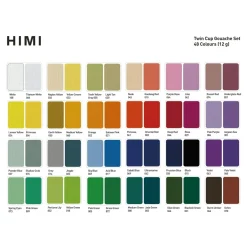 HIMI Gouache Twin Cup Kit, 48 jelly gouache-färger, 3 penslar och palett