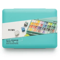 HIMI Gouache Twin Cup Kit, 48 jelly gouache-färger, 3 penslar och palett
