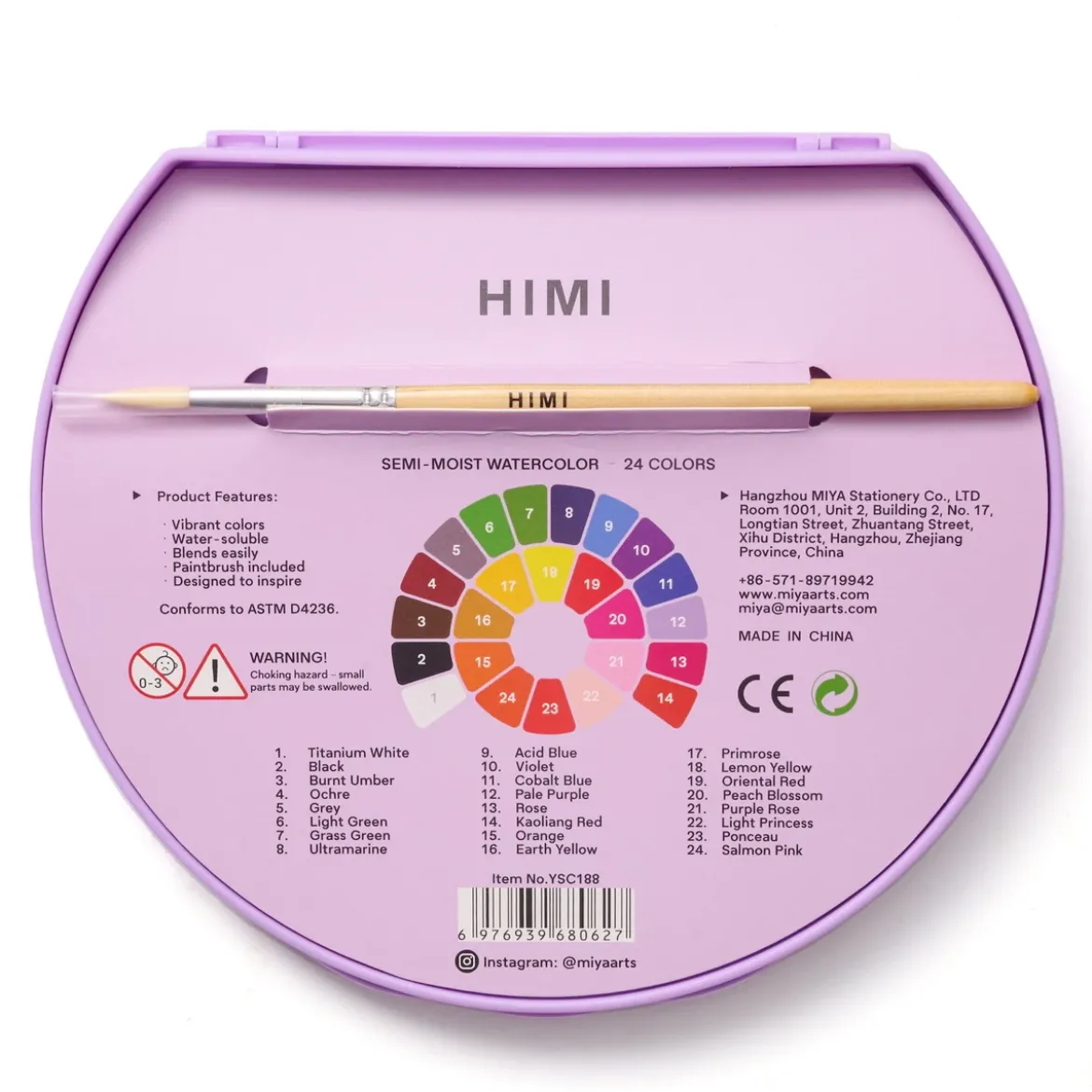 Himi Watercolour Kit, 24 akvarellfärger & 1 pensel