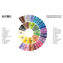 Himi Watercolour Kit Metallic, 24 glänsande akvarellfärger & 1 pensel