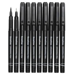 Kreatima Fineliners – 10-pack tuschpennor i 10 storlekar 0,1–0,8, 1,0 mm + penselspets