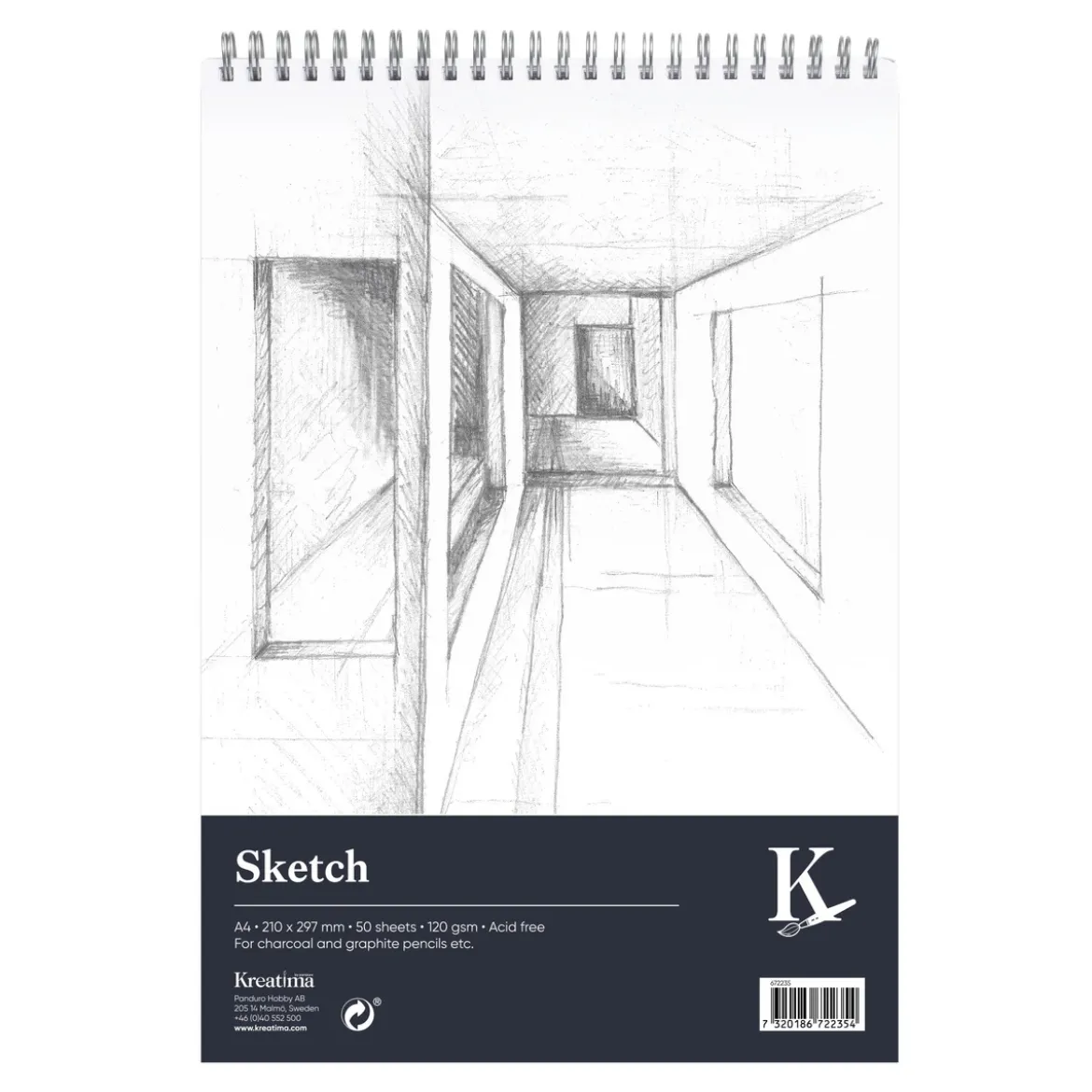 Kreatima Sketch spiralbundet skissblock A4 – 210×297 mm, 50 ark, 120g/m²
