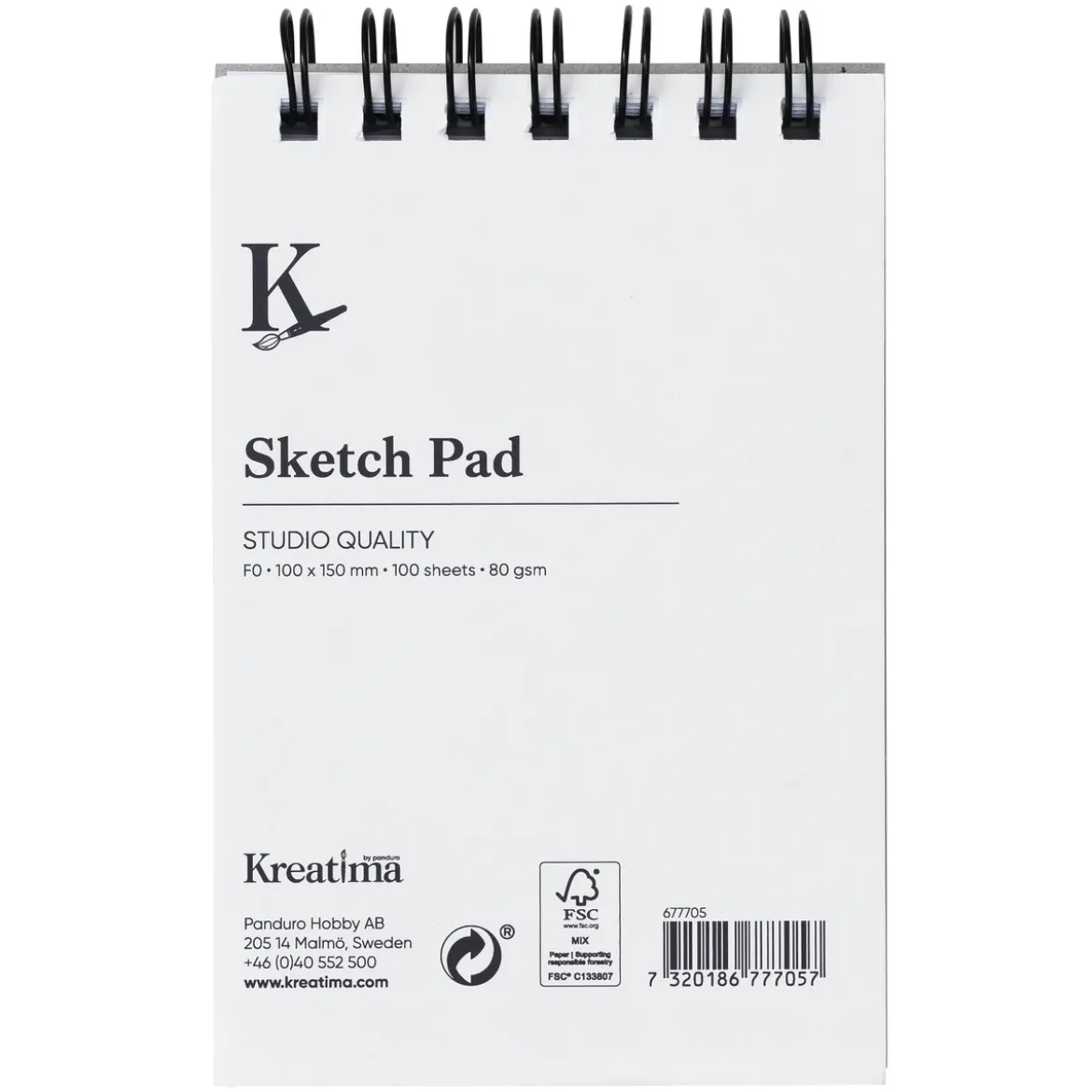Kreatima Studio Sketch spiralbundet skissblock F0 (100x150 mm), 100 ark, 80 g/m²
