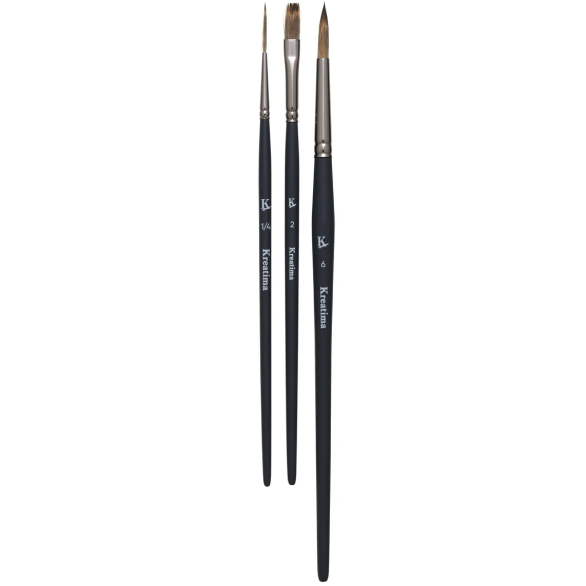 Kreatima Vegan akvarellpenslar 3-pack – rund #6, flat #1/4, script liner #2