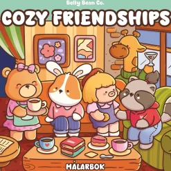 Målarbok Cozy Friendships by Belly Bean, färglägg 32 jättesöta motiv! 21,5×21,5 cm