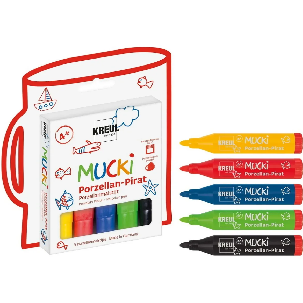 Mucki porslinspennor i roligt pirat-tema, 5-pack