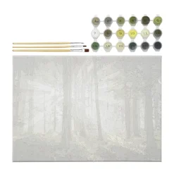 Paint by number / måla efter nummer – skog, 35×25 cm + 18 färger & 3 penslar