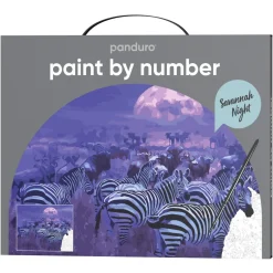 Paint by number / måla efter nummer – natt på savannen, 28×35,5 cm + 19 färger & 3 penslar