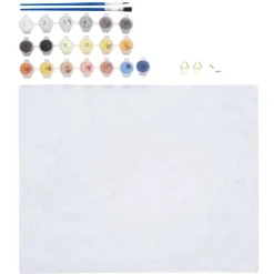 Paint by number / måla efter nummer – våg i solnedgång, 28×35,5 cm + 19 färger & 3 penslar