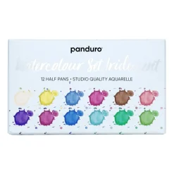 Panduro akvarellfärg Set Iridescent 12 – iriserande & livliga akvarellfärger i halvkoppar