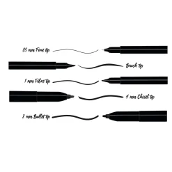 Panduro tuschpennor 0.5 mm, 1 mm, penselspets, 4 mm snedskuren spets och 1 mm rund spets, svart, 5-pack