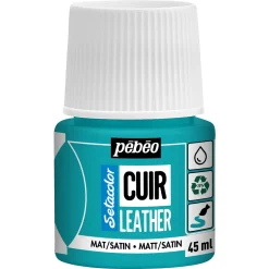 Pebeo Cuir Leather 45 ml läderfärg, färgar även PU läder – Turkos, matt satin-finish