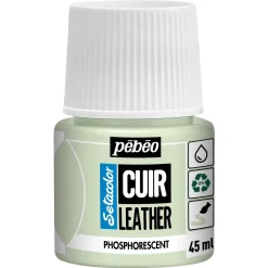 Pebeo Cuir Leather 45 ml läderfärg, färgar även PU läder – Fosforescerande, lätt självlysande