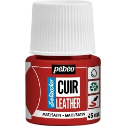 Pebeo Cuir Leather 45 ml läderfärg, färgar även PU läder – Röd, matt satin-finish