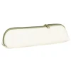 Pennskrin av mjukt fuskläder, beige & grönt. Längd 20,5 cm, Ø5 cm