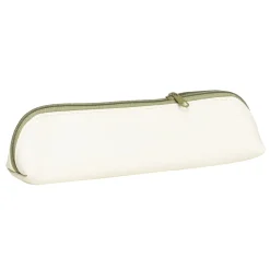 Pennskrin av mjukt fuskläder, beige & grönt. Längd 20,5 cm, Ø5 cm