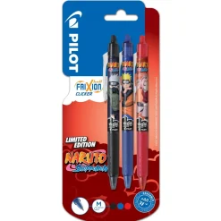 Pilot Frixion Clicker Naruto Shipudden, 3-pack med Naruto-motiv, 0,7 mm spets