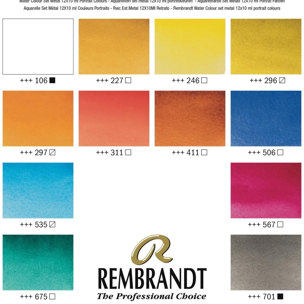 Rembrandt Watercolour Portrait Set 12×10ml – 12 akvarellfärger i metallask