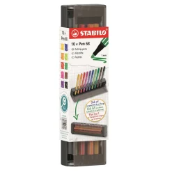 Stabilo Pen 68 Click Set 10-pack, fineliners med 1 mm spets i ett praktiskt pennskrin