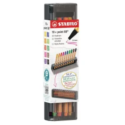 Stabilo Pen 68 Click Set 10-pack, fineliners med 0,4 mm spets i ett praktiskt pennskrin