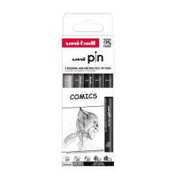 Uni Pin 5-pack tuschpennor, Comics – 2 fineliners & 3 brush markers