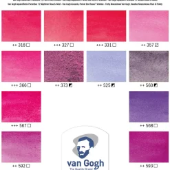 van Gogh akvarellfärger i set – 12 halvkoppar – Pink Violet