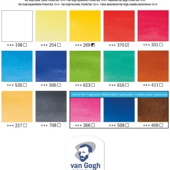 van Gogh akvarellfärger i set / pocket box – 15 halvkoppar