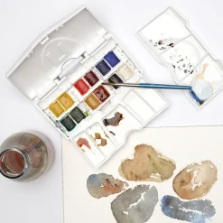 Winsor & Newton Cotman Brush Pocket Palette Set, 12 halvkoppar + pensel
