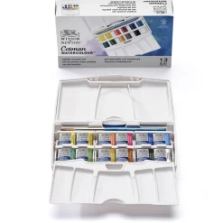 Winsor & Newton Cotman Brush Pocket Palette Set, 12 halvkoppar + pensel