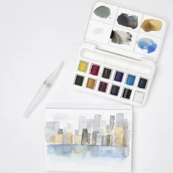 Winsor & Newton Cotman Brush Pocket Set, 12 halvkoppar + vattenpensel