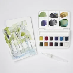 Winsor & Newton Cotman Brush Pocket Set, 12 halvkoppar + vattenpensel