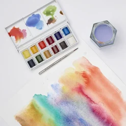 Winsor & Newton Cotman Pocket Selection, akvarellfärg i 12 halvkoppar, etui & pensel