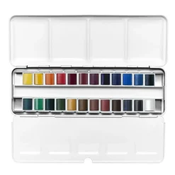 Winsor & Newton Cotman Sketch Box, akvarellfärg , 24 halvkoppar i metalletui