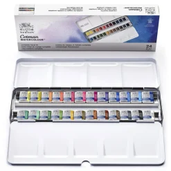 Winsor & Newton Cotman Sketch Box, akvarellfärg , 24 halvkoppar i metalletui