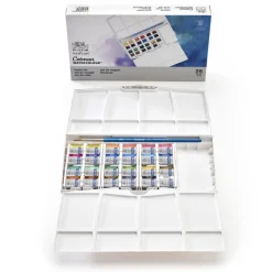 Winsor & Newton Cotman Travellers set, akvarellfärg i 24 halvkoppar, etui & pensel