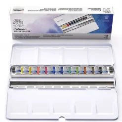 Winsor & Newton Cotman Travel Tin, 12 halvkoppar + metalletui med 12 tomma platser