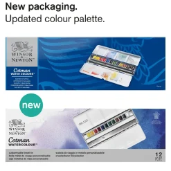 Winsor & Newton Cotman Travel Tin, 12 halvkoppar + metalletui med 12 tomma platser