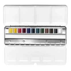 Winsor & Newton Cotman Travel Tin, 12 halvkoppar + metalletui med 12 tomma platser