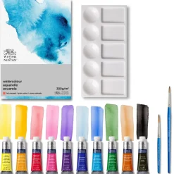 Winsor & Newton Cotman Watercolour 10×5 ml färg, penslar, palett & akvarellblock